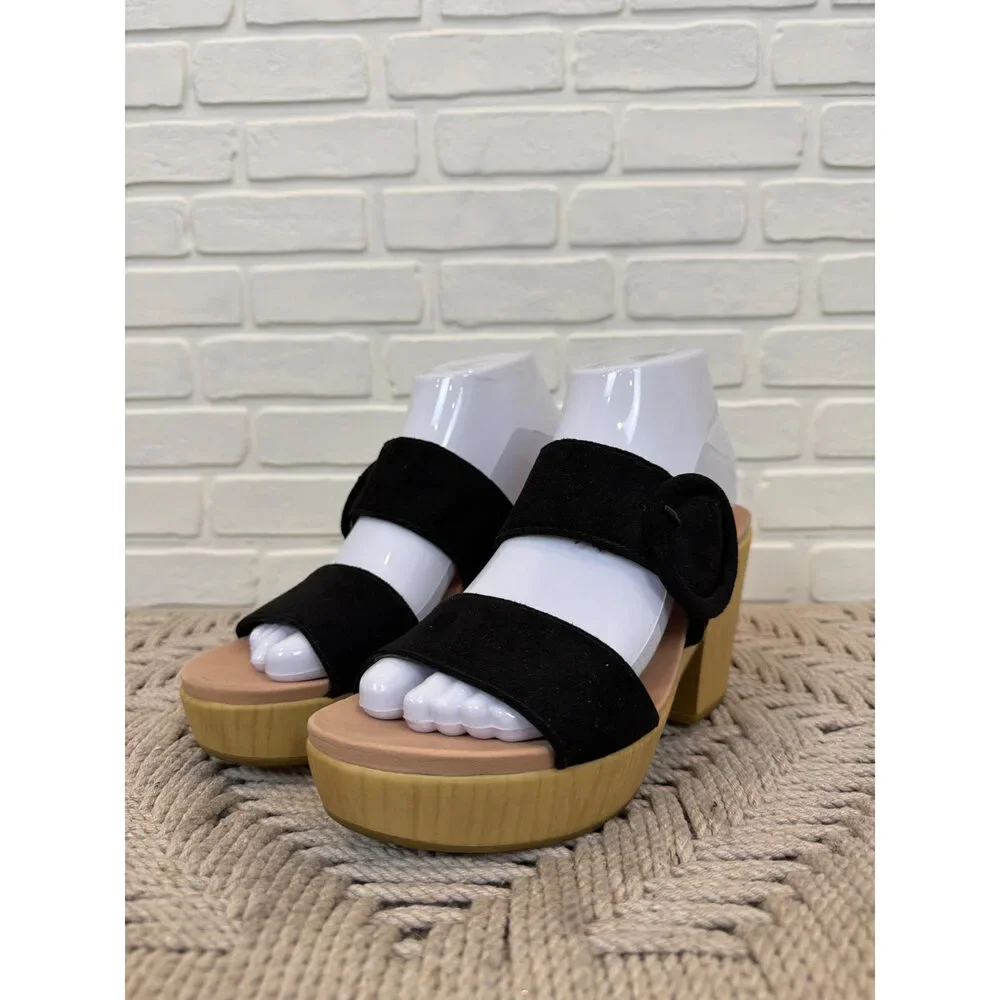 Dr. Scholl's Bayside Platform Sandals Black Suede-Look Size 7.5